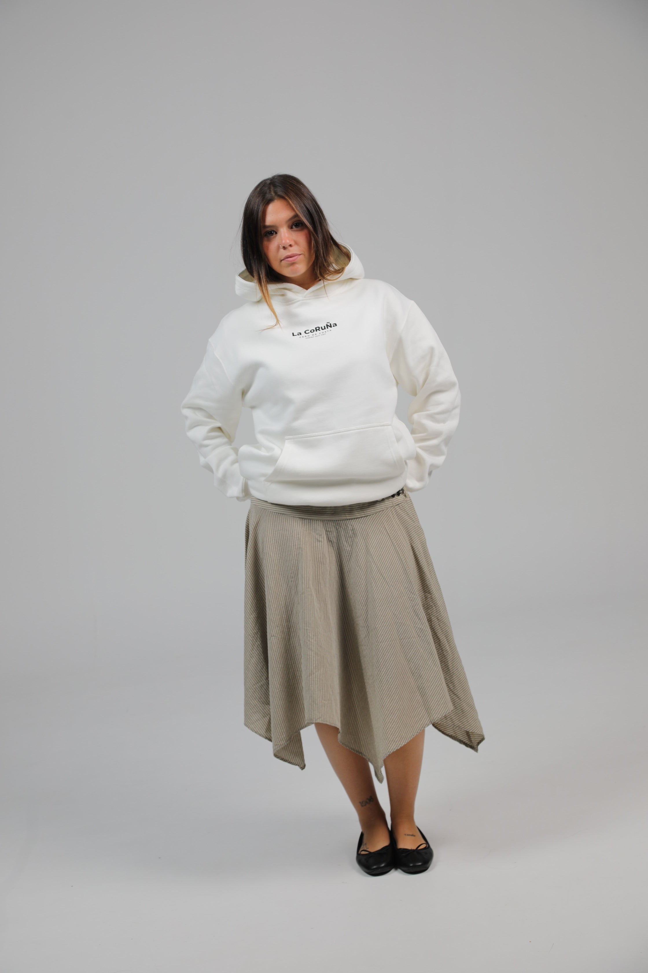 SUDADERA "LA CORUÑA" BLANCO FOTO CON CAPUCHA